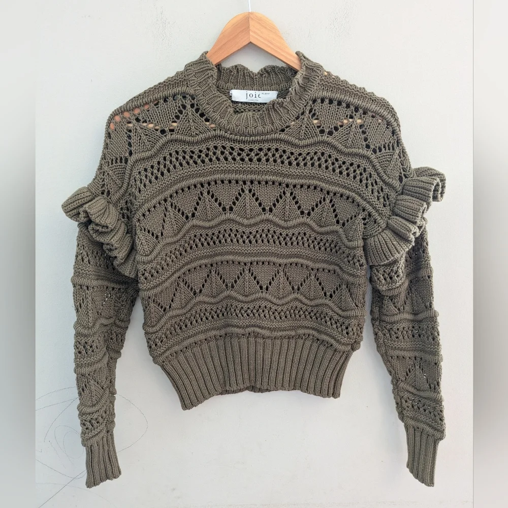Joie Hockley Olive Knit Ruffle Sweater Size XS